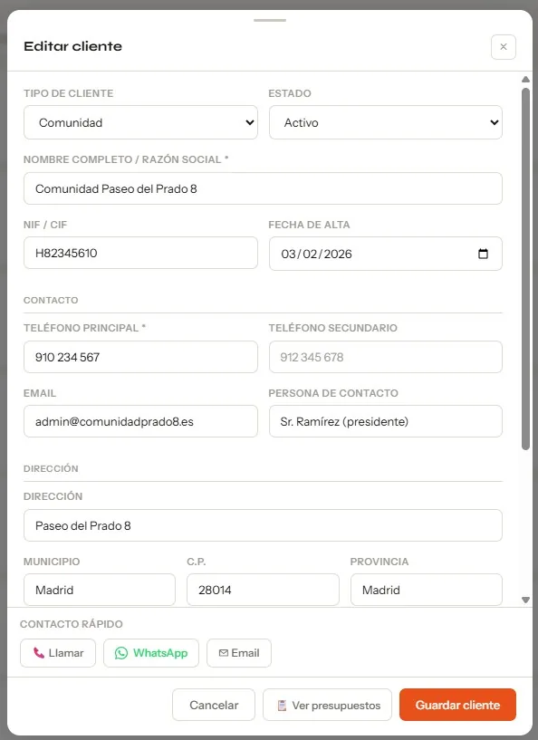 Ficha de cliente EstimaIA