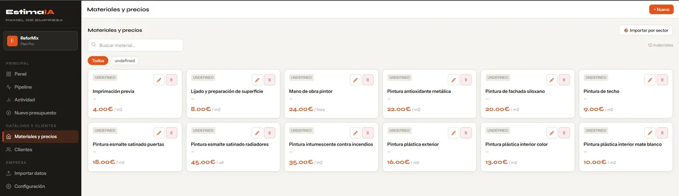 Catálogo de materiales EstimaIA
