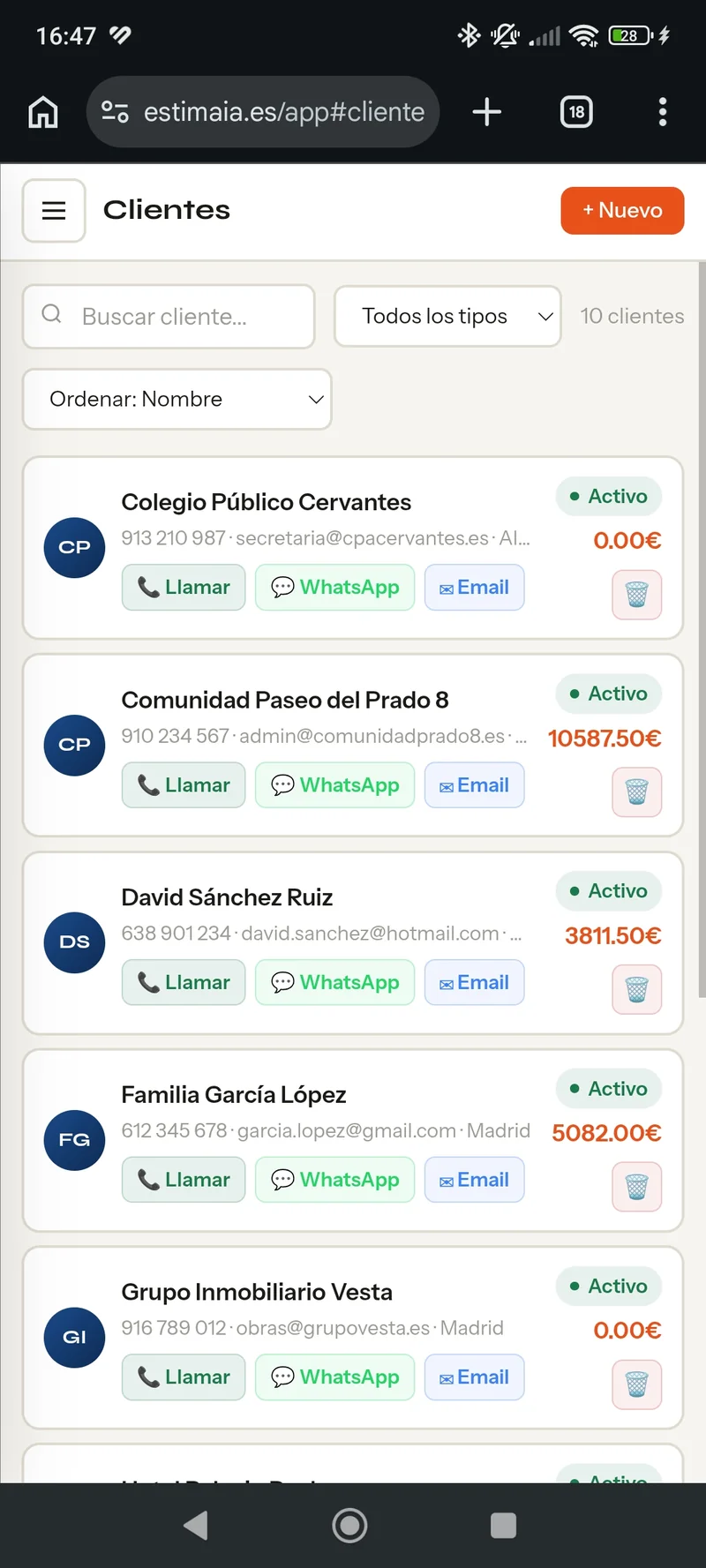 Clientes en móvil