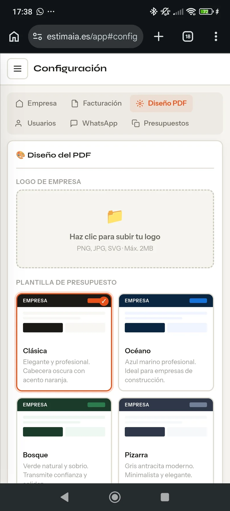 Configuración en móvil